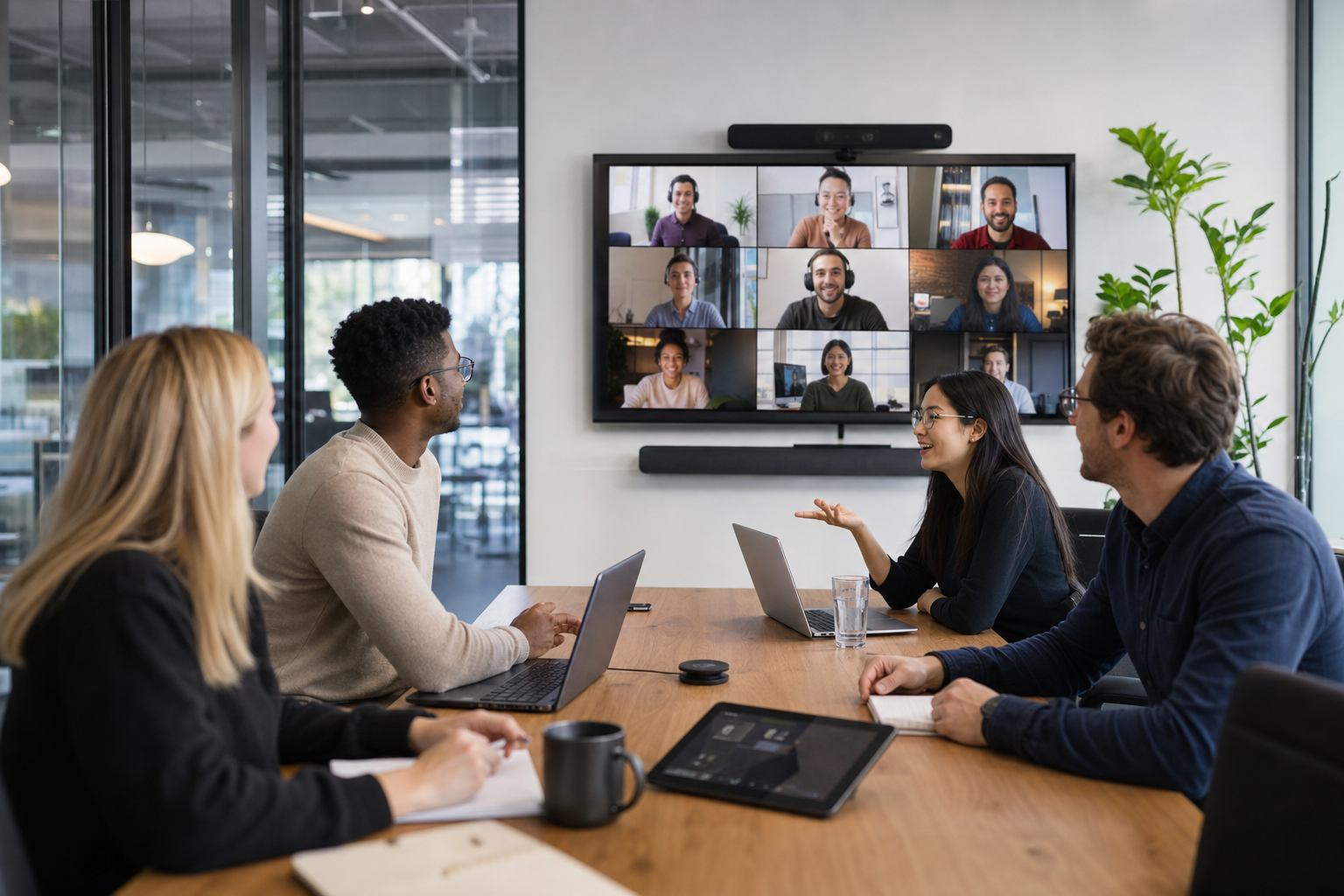 Team on a video conference